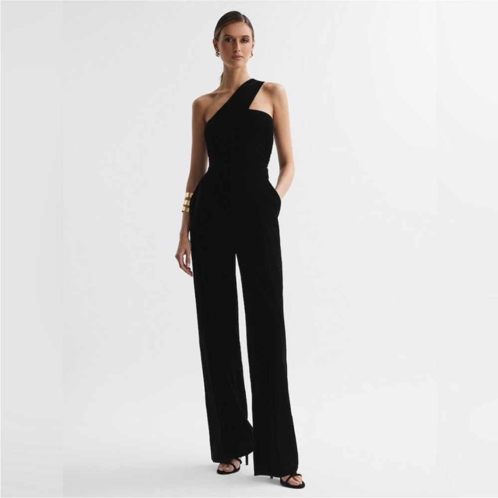 Reiss Black One-Shoulder Jumpsuit